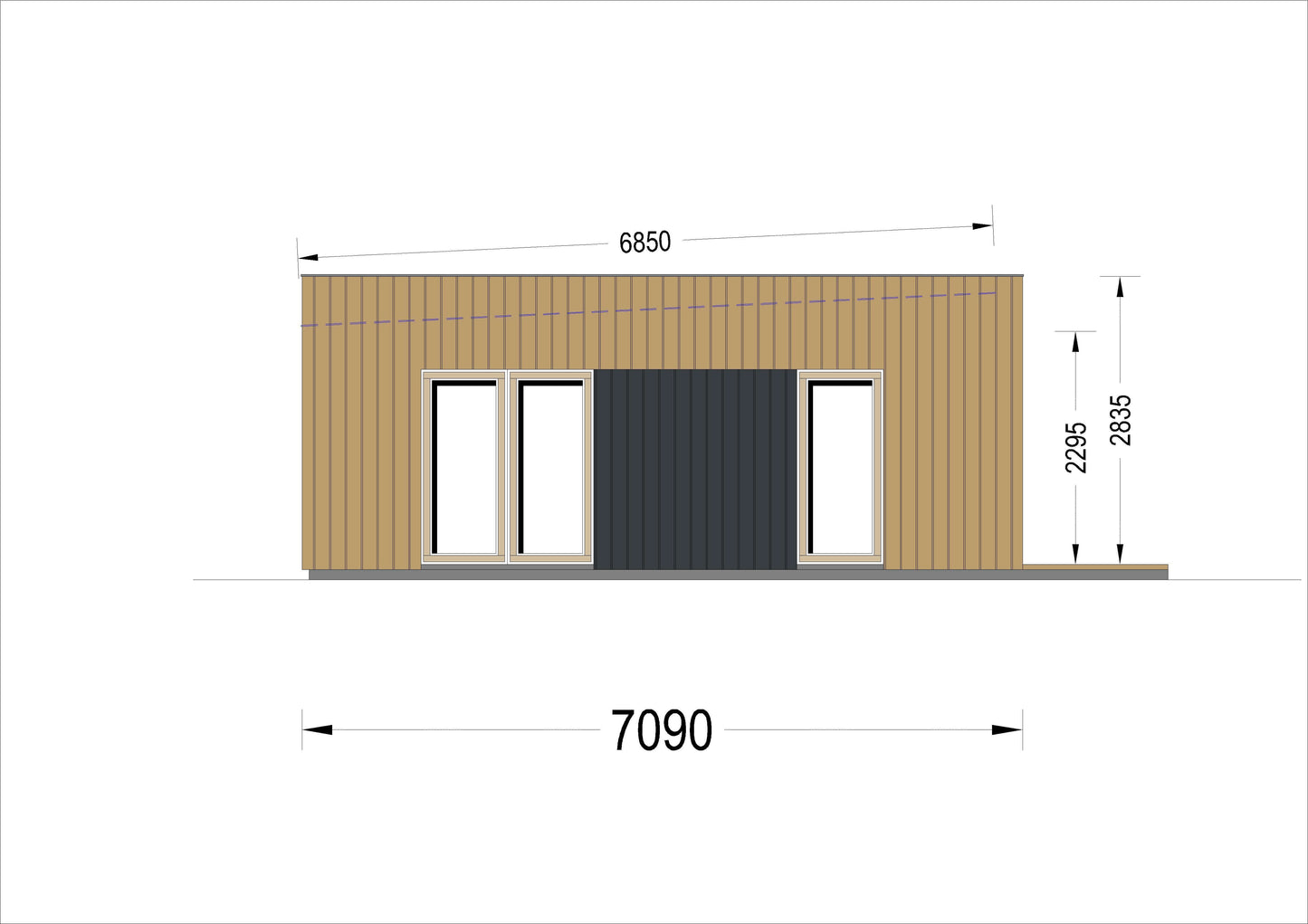 plano lateral derecho casa de madera AKAYA I