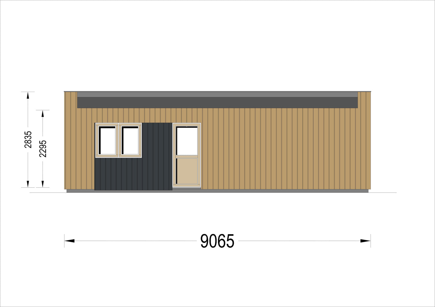 plano frontal casa de madera AKAYA I