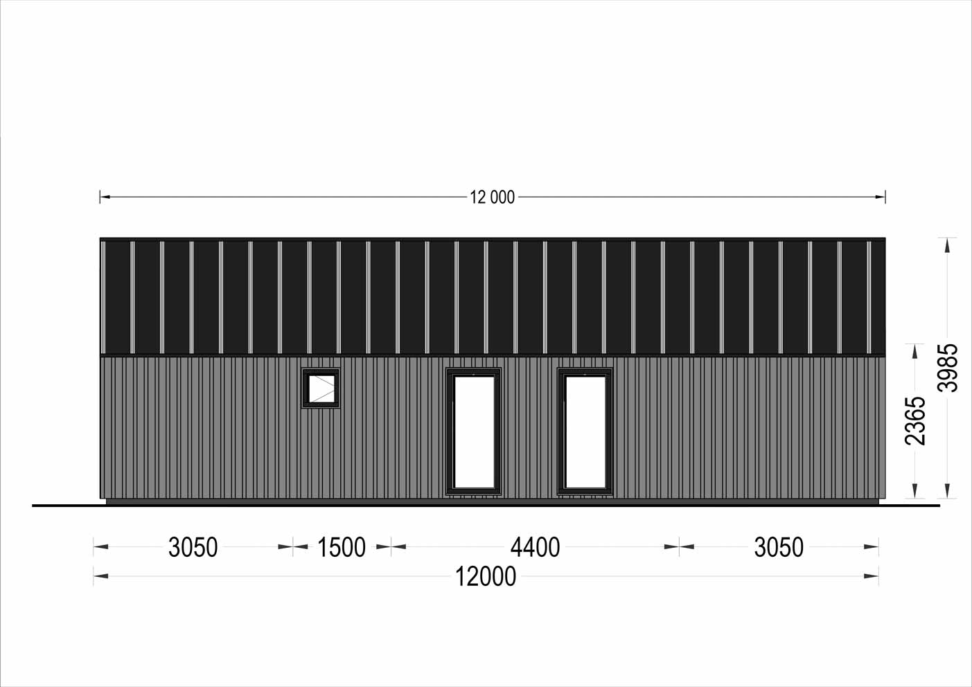 plano frontal casa de madera ALADÍN