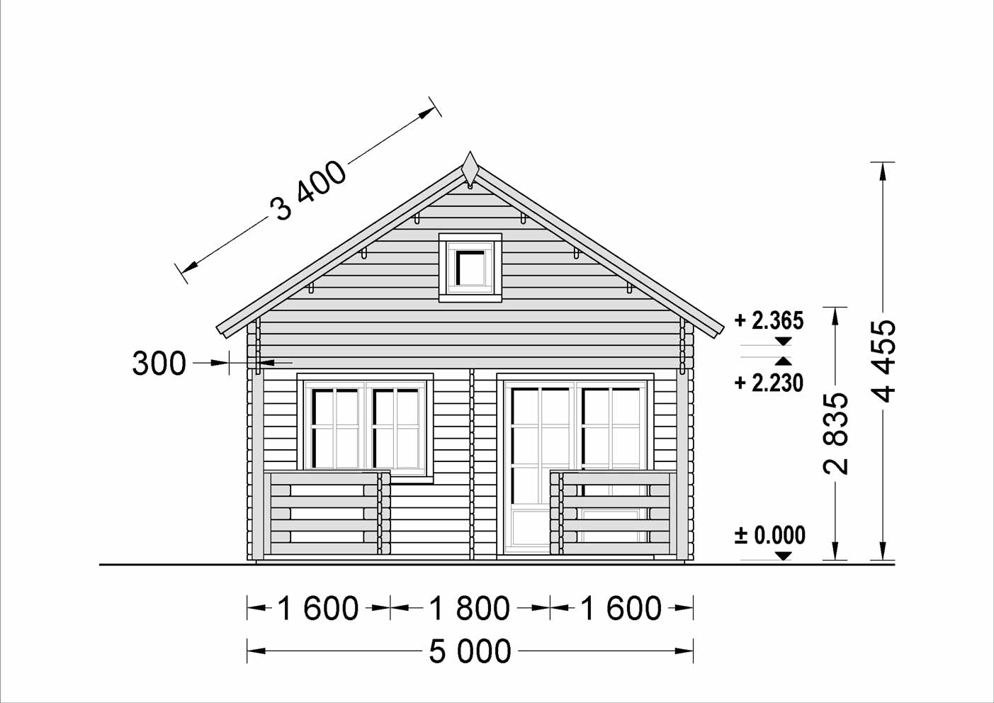 plano frontal casa de madera ALDI