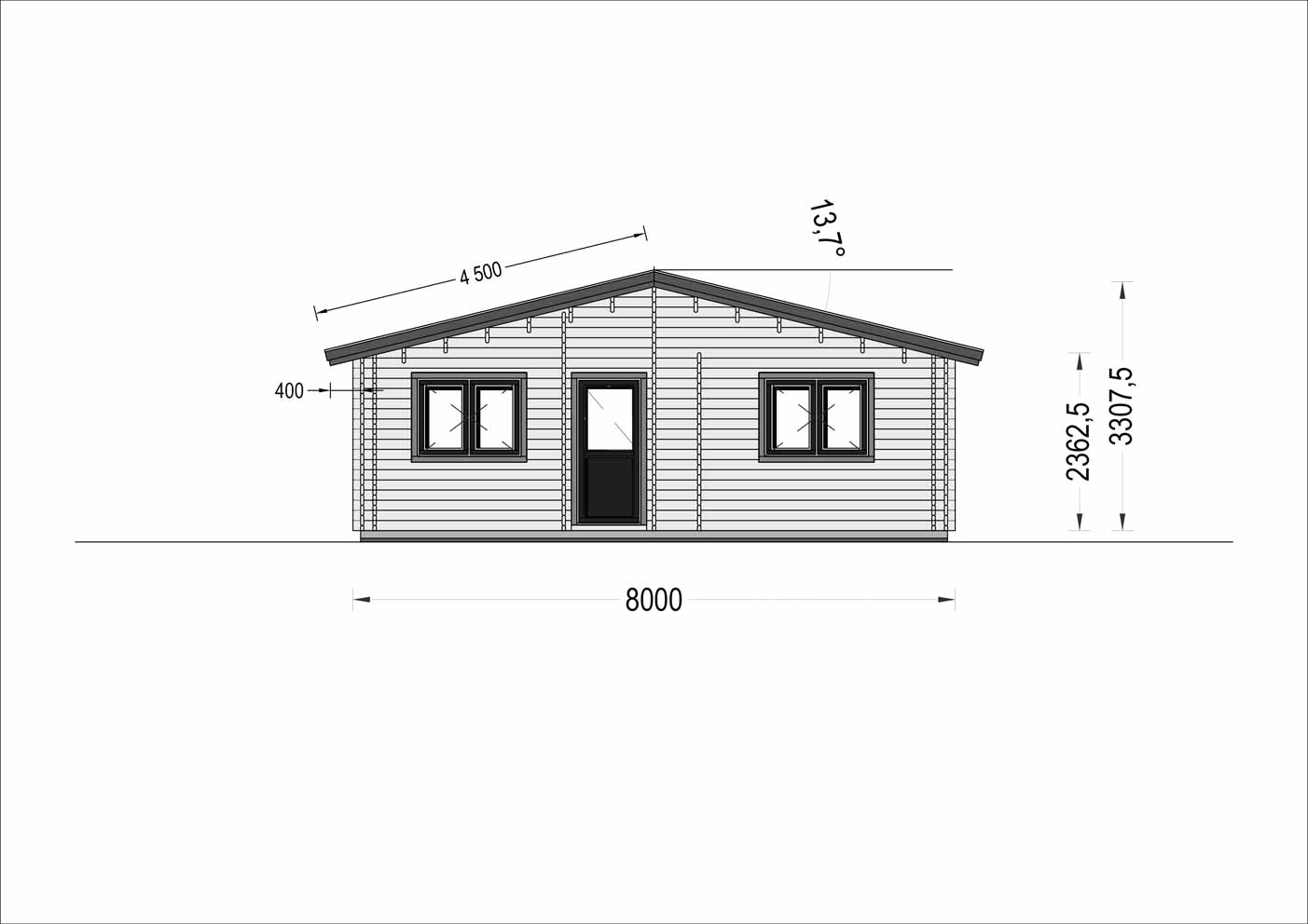 plano frontal casa de madera INMA