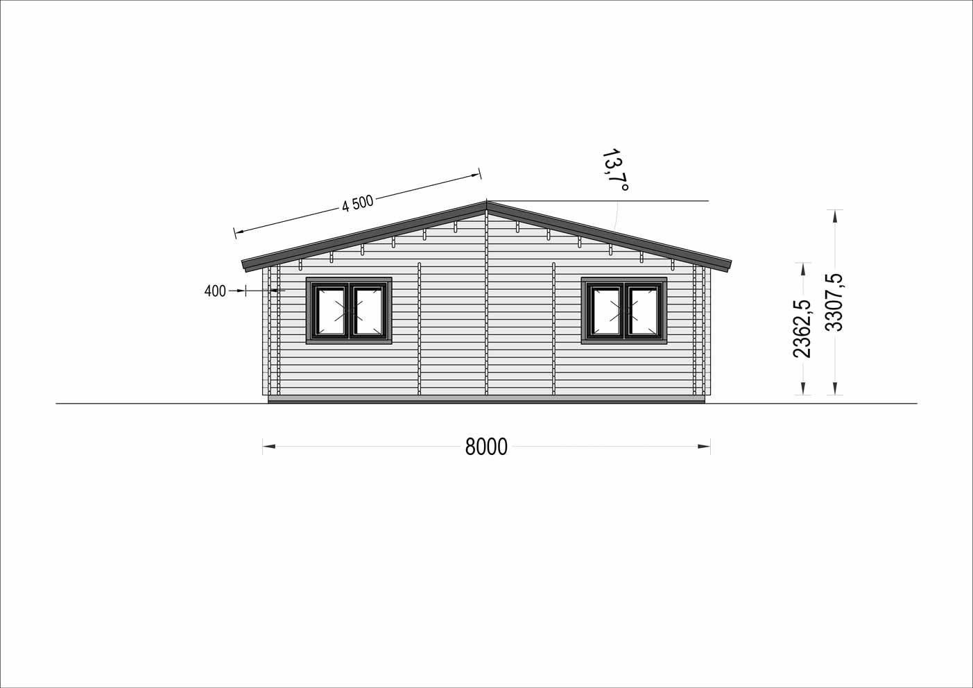 plano trasero casa de madera INMA