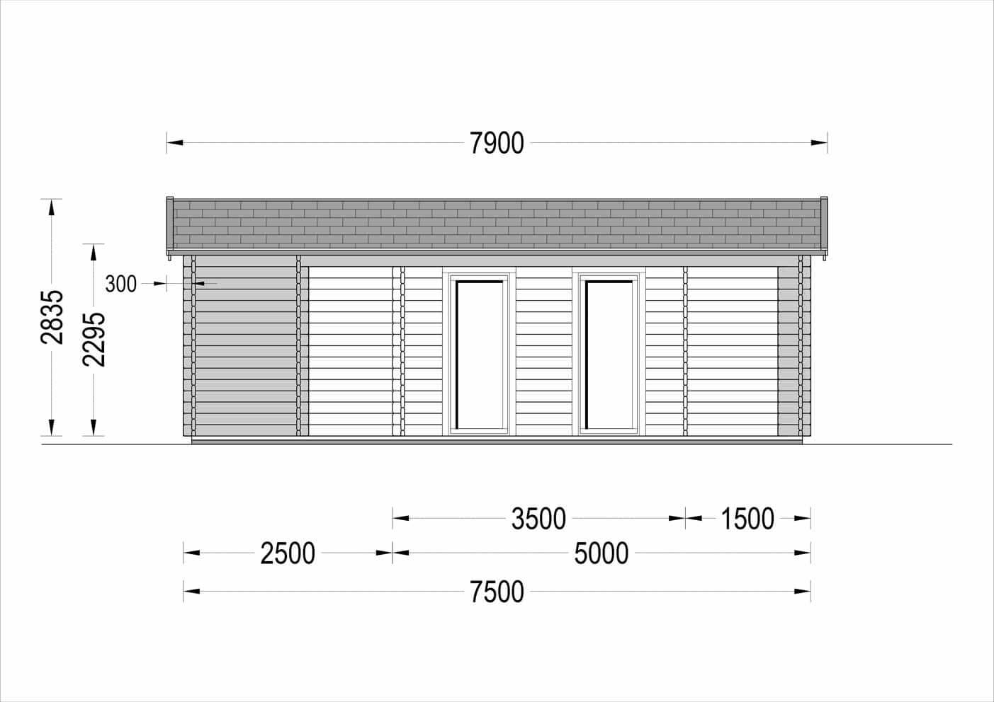 plano frontal casa de madera ANE