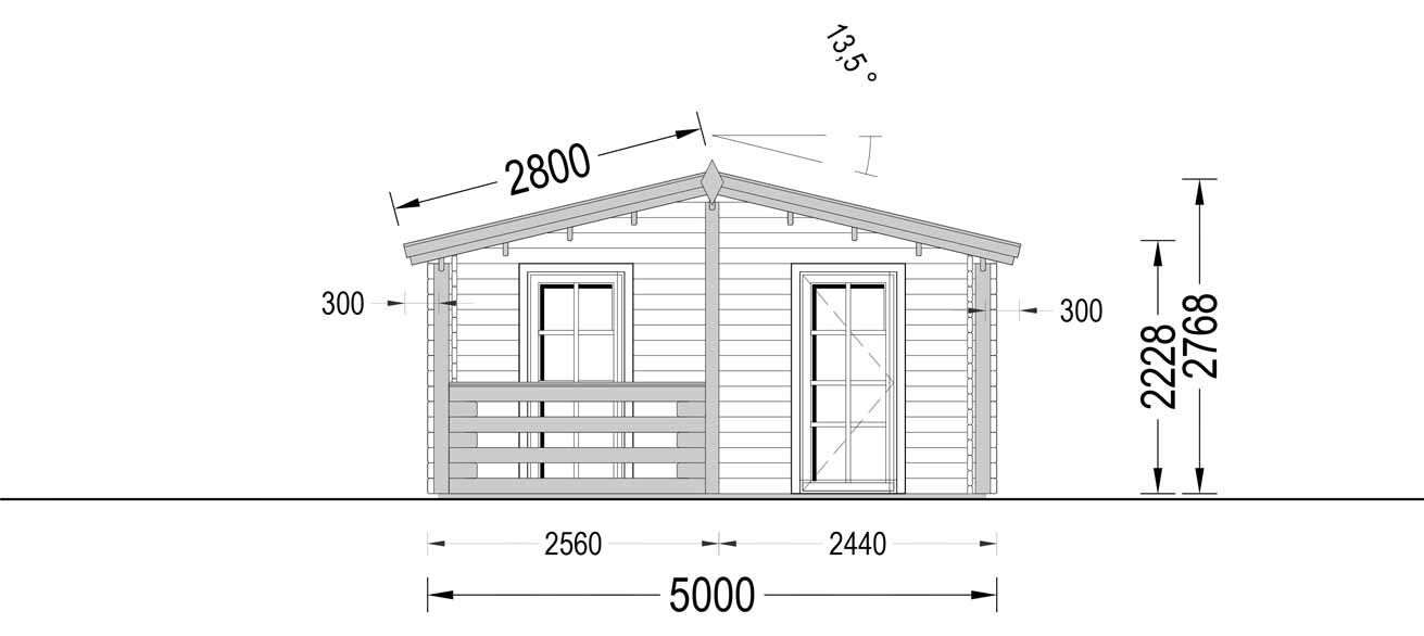 plano frontal casa de madera ARAGÓN