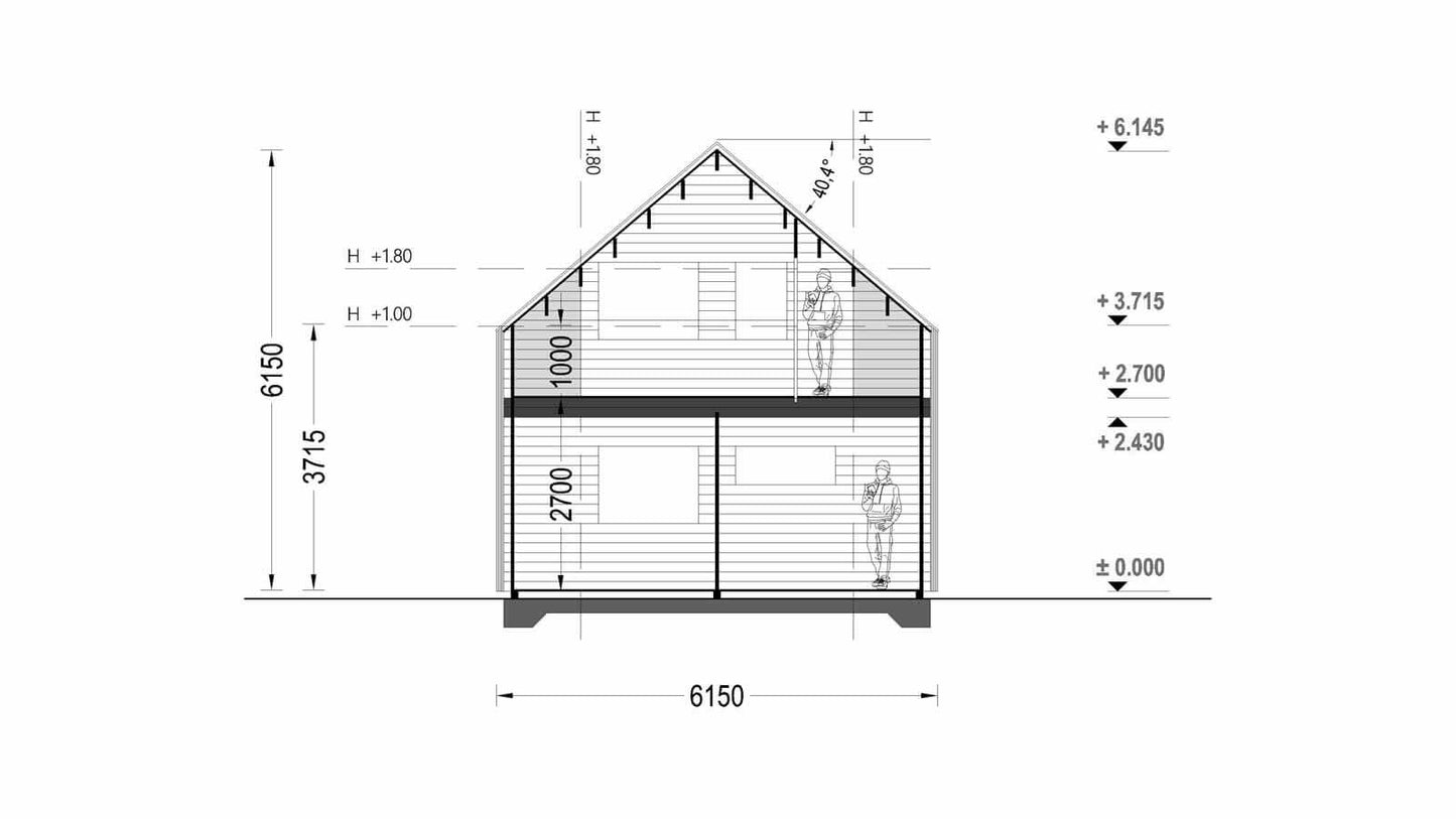 plano altura e inclinación casa de madera ASTRO