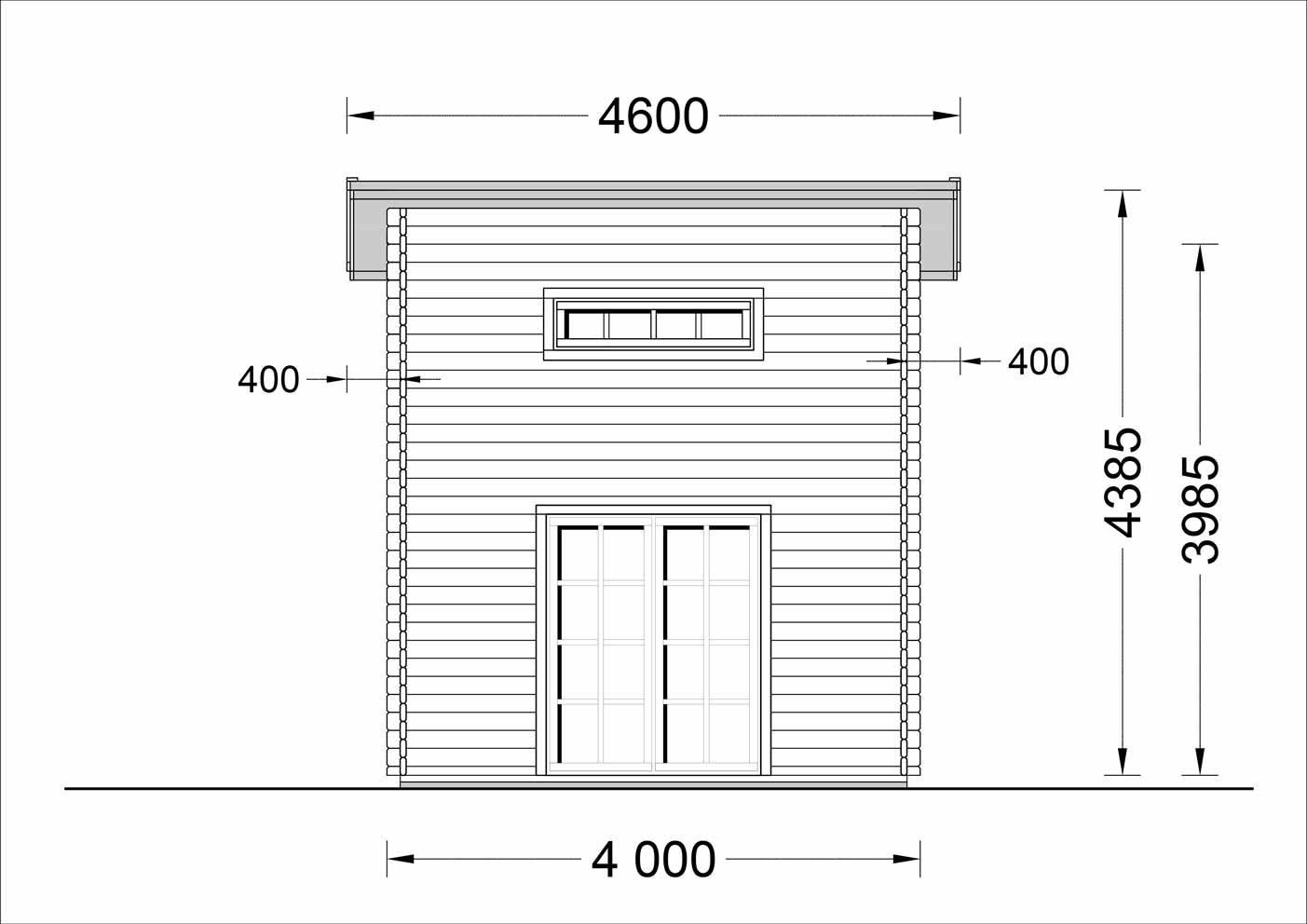 plano frontal casa de madera AVIÓN TEJADO PLANO