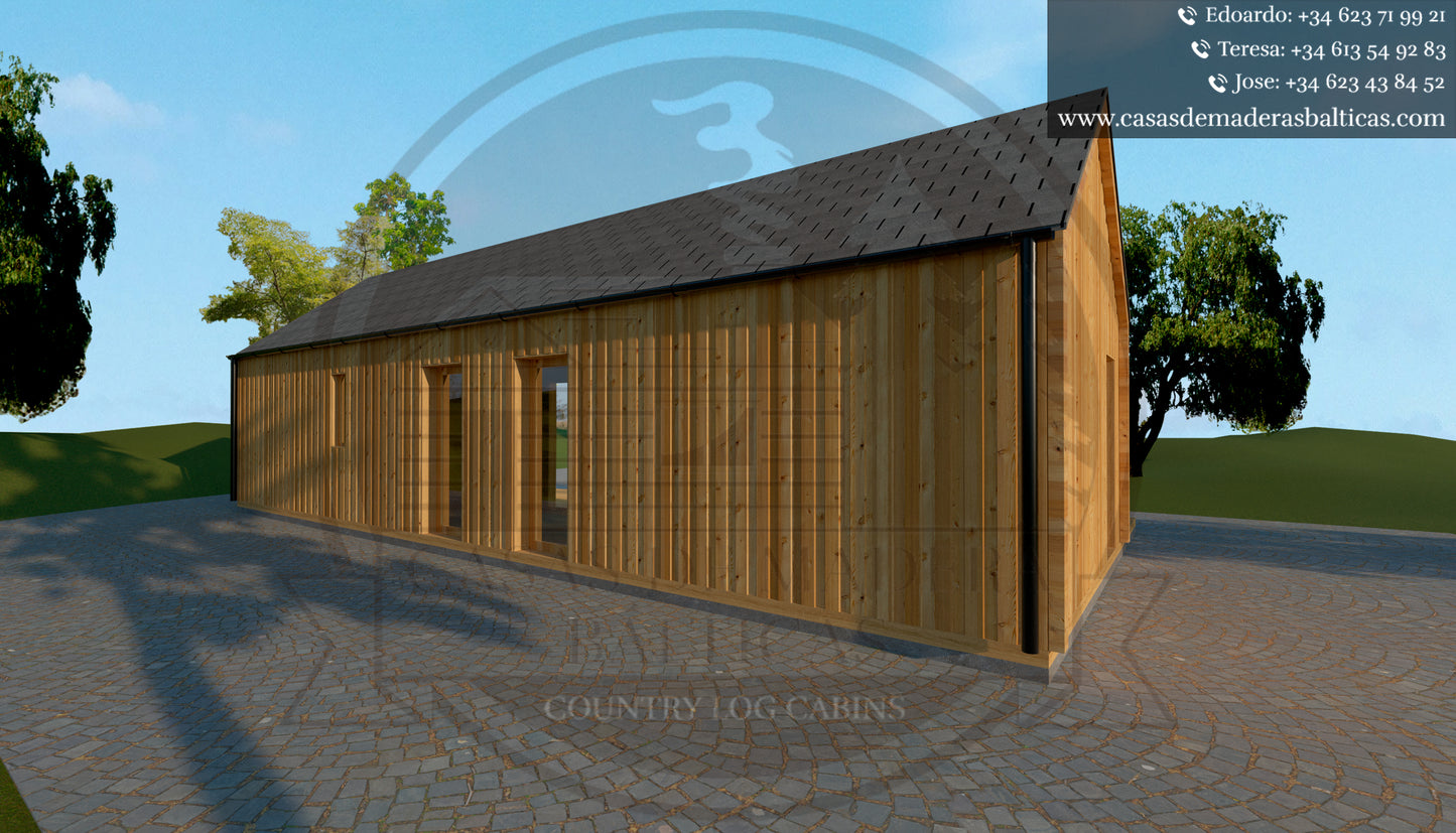 casa de madera ALADÍN frontal y lateral derecho