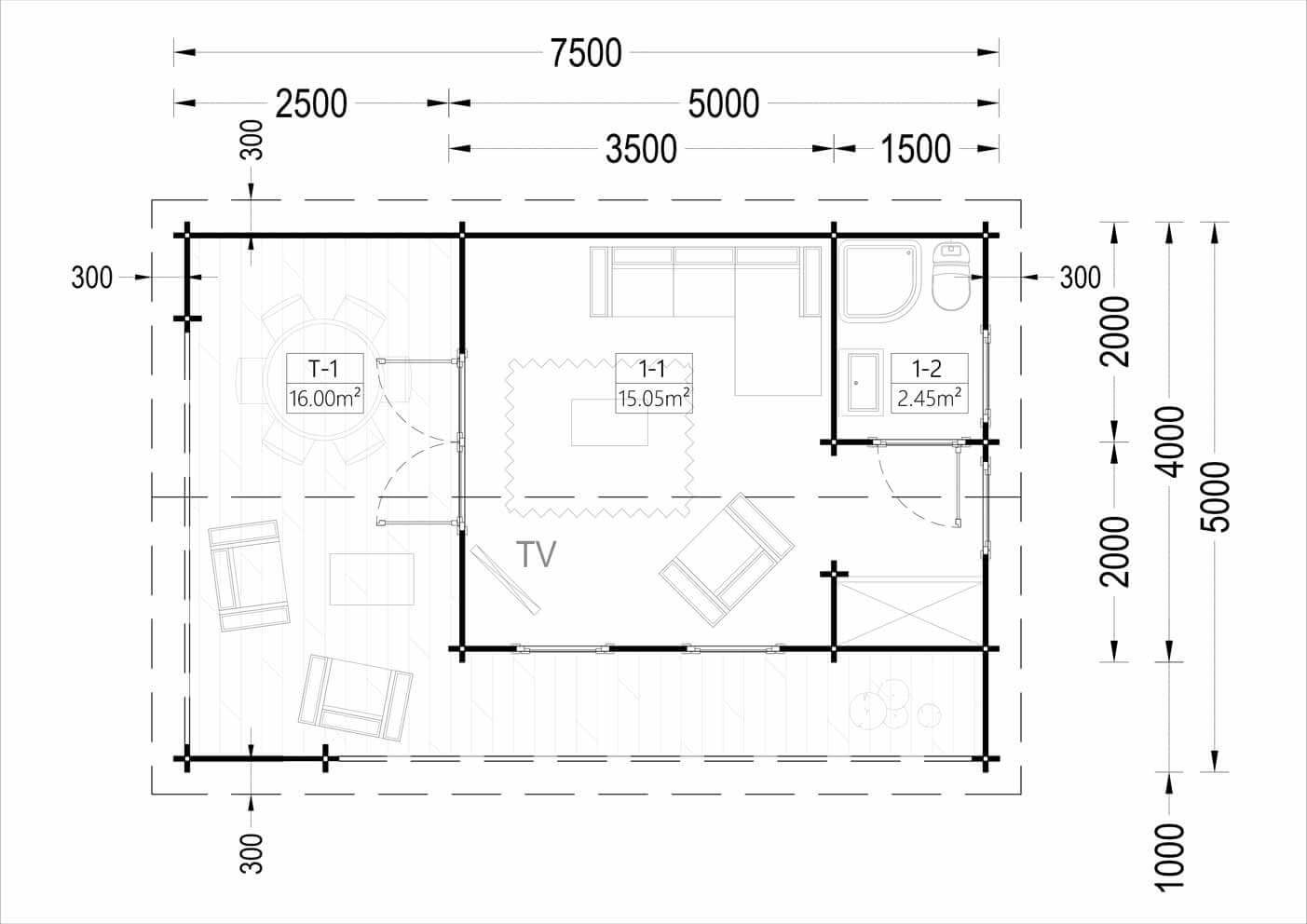 plano planta casa de madera ANE