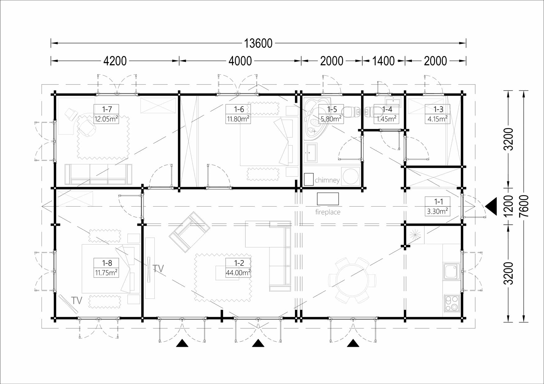 plano planta casa de madera CÉSAR