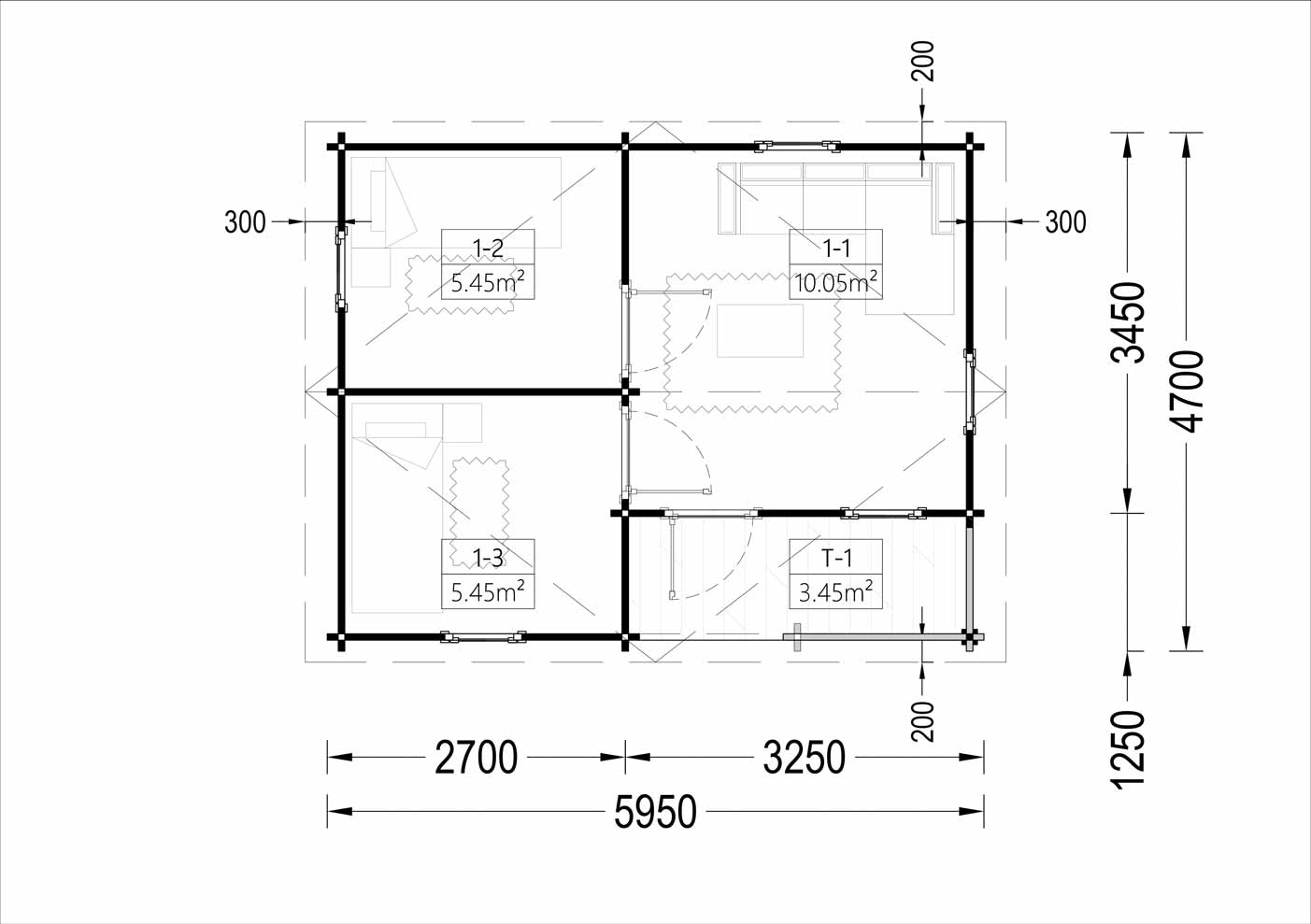 plano planta casa de madera DANTE