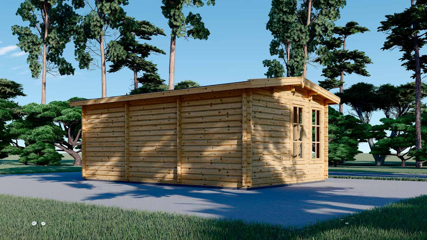 casa de madera DEBORA trasera y lateral izquierdo