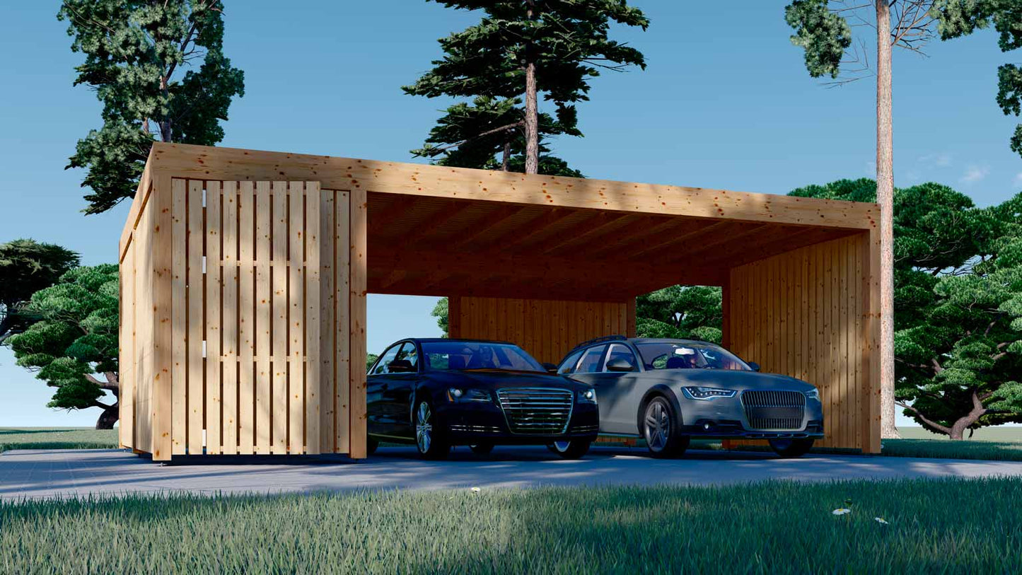 Garaje de madera prefabricado PÉRGOLA DOBLE MOON PLUS TP frontal