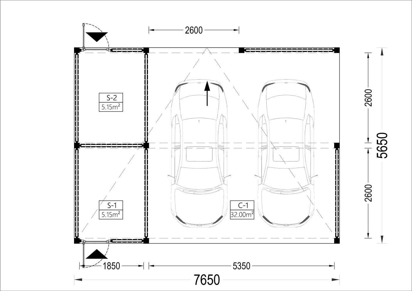 Plano planta Garaje de madera prefabricado PÉRGOLA DOBLE MOON PLUS TP