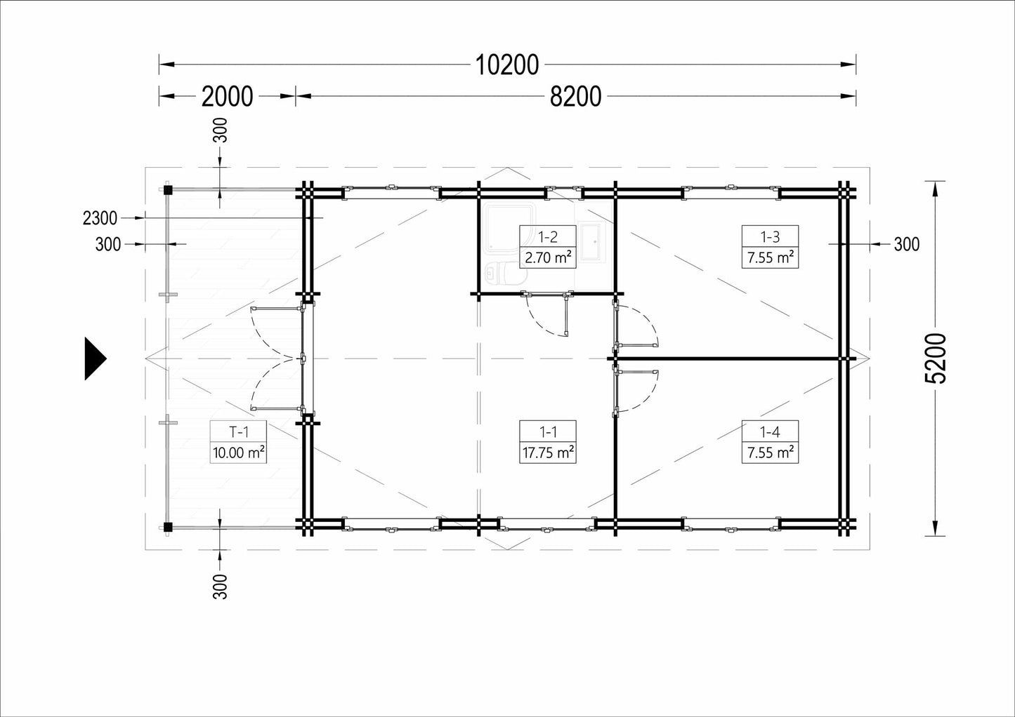 plano planta casa de madera HERMES