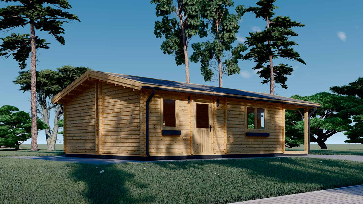 casa de madera KAISER frontal y lateral derecho