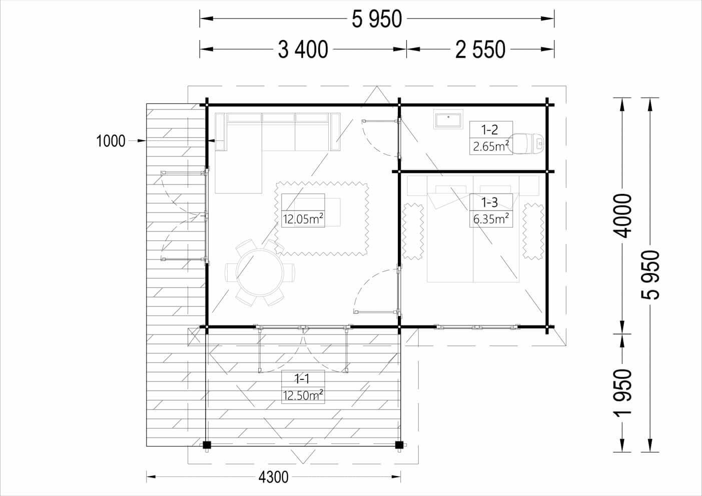 plano planta casa de madera ELENA