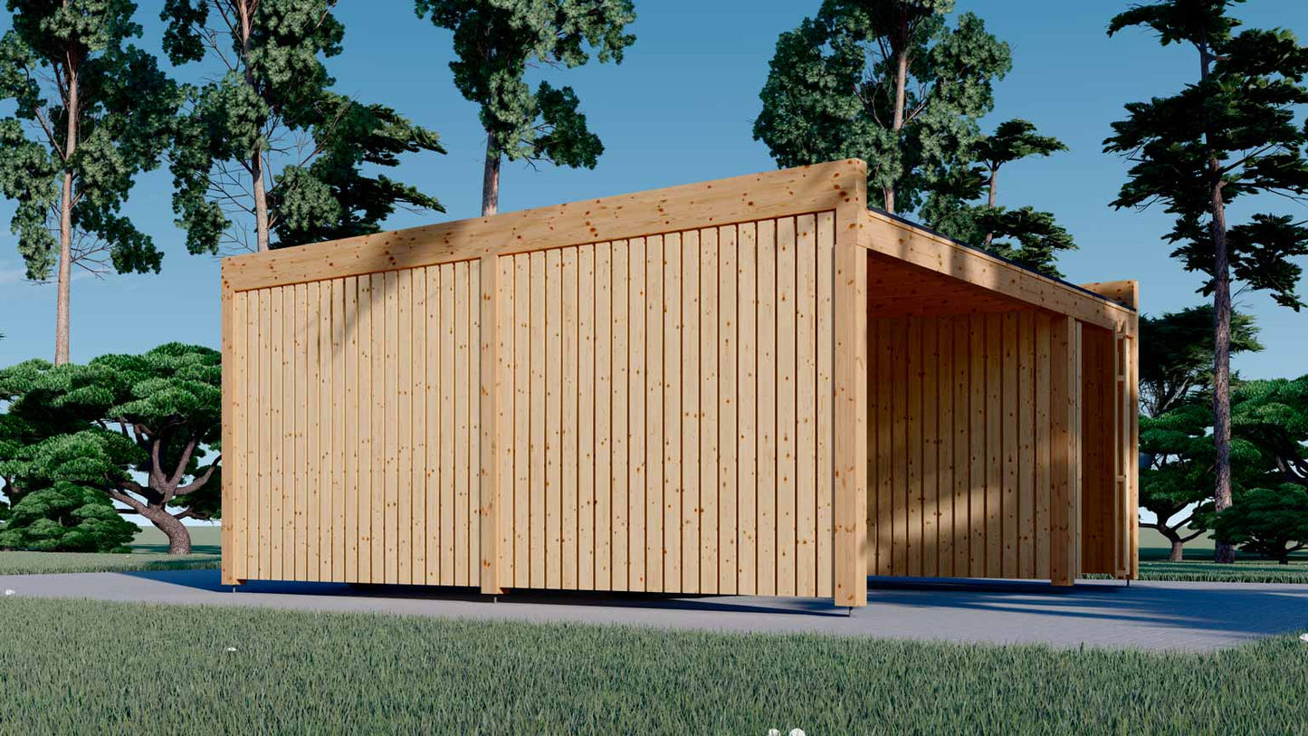 Garaje de madera prefabricado PÉRGOLA MOON PLUS TP lateral derecho y trasera
