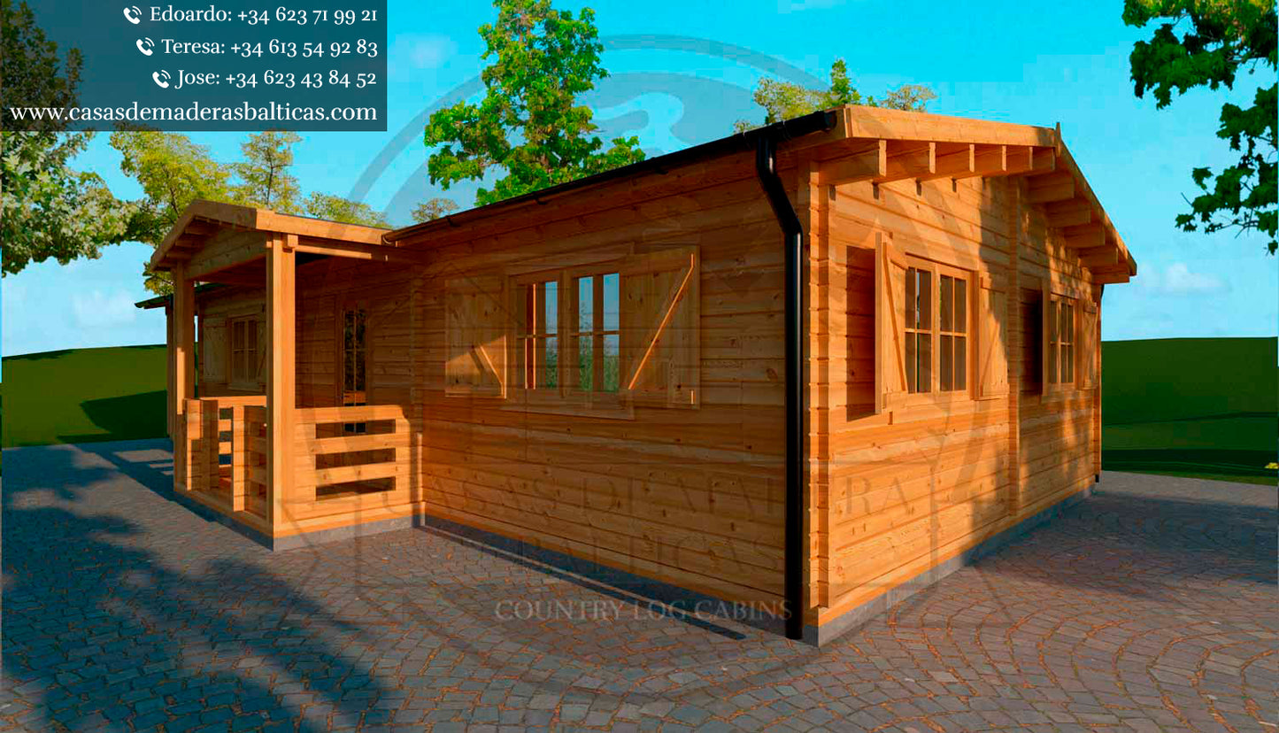 casa de madera NEPTUNO trasera y lateral derecho