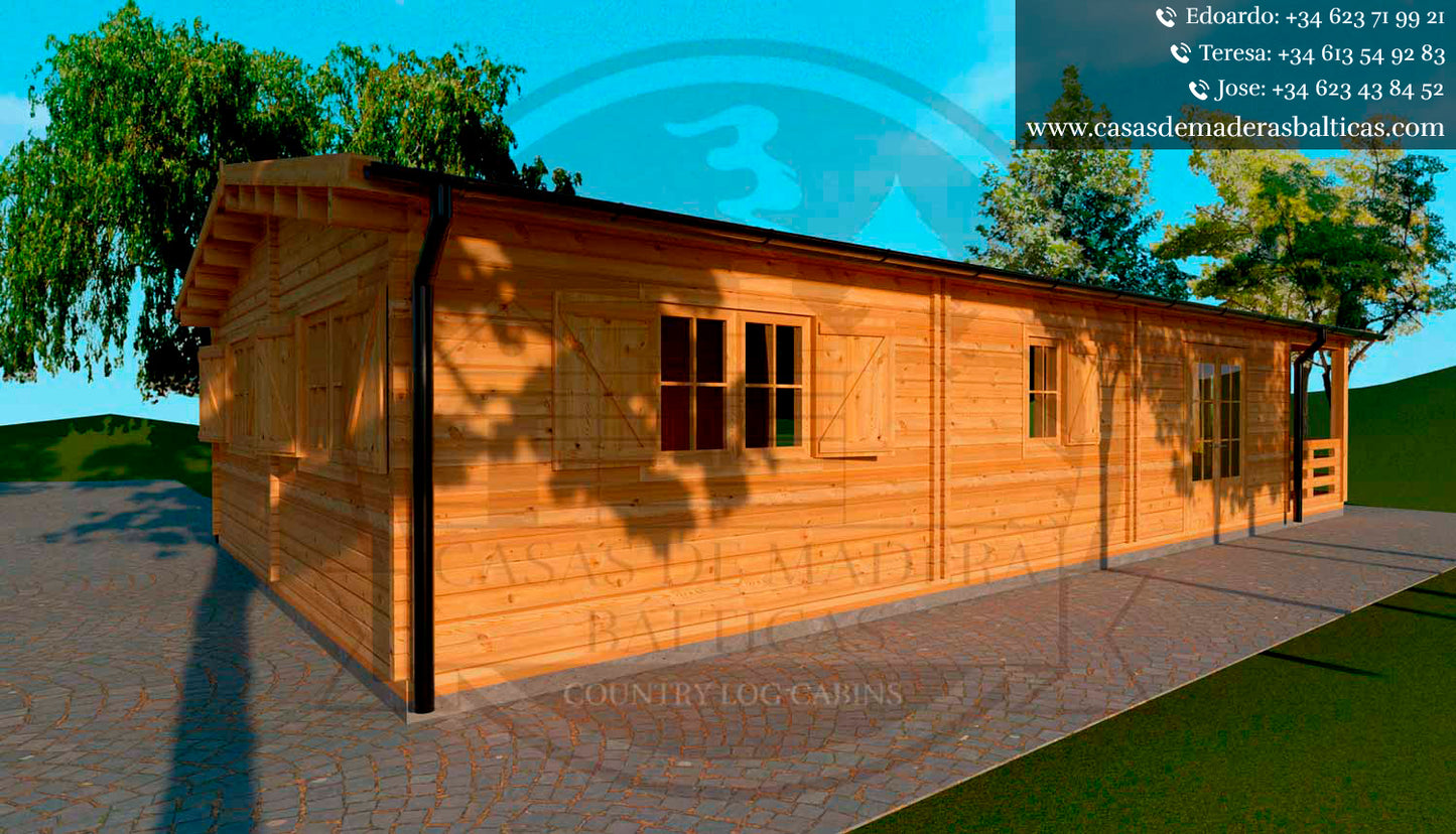 casa de madera NEPTUNO trasera y lateral izquierdo