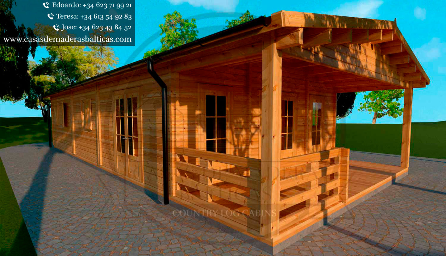 casa de madera NEPTUNO frontal y lateral izquierdo