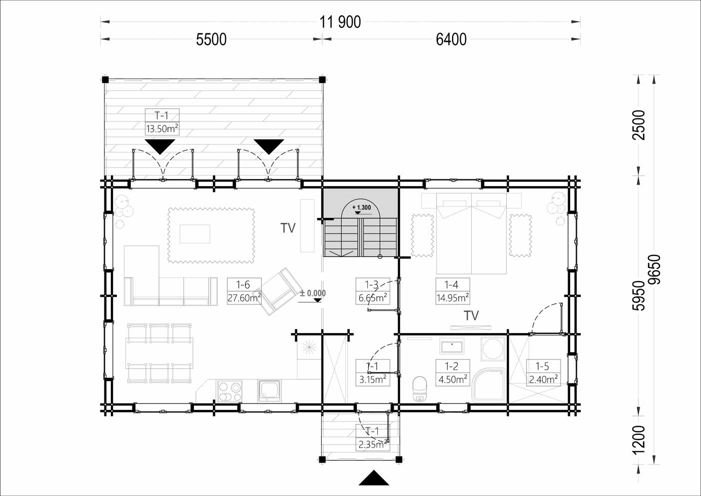 plano planta baja casa de madera PANDA