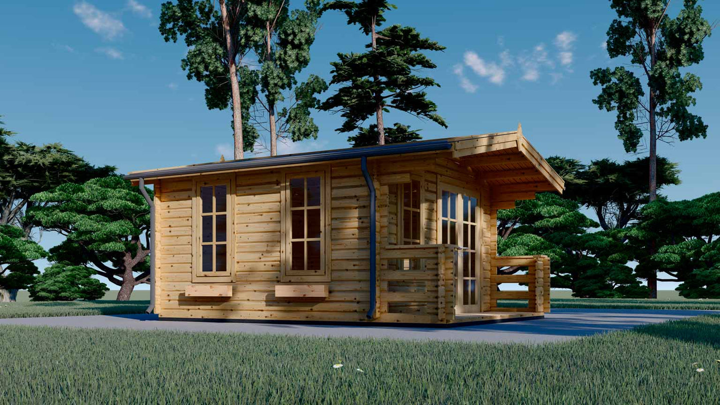 casa de madera QUEEN lateral izquierdo y frontal
