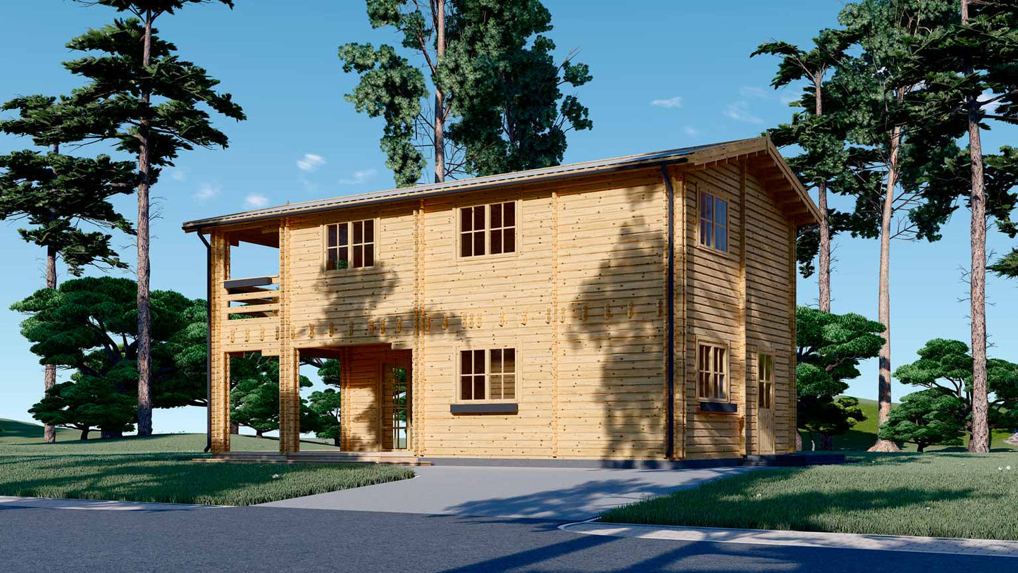 casa de madera TOULALAN trasera y lateral derecho