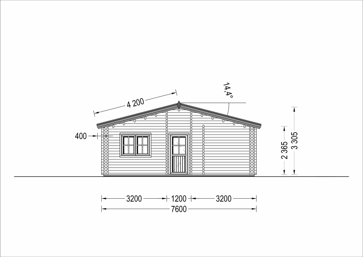 plano frontal casa de madera CÉSAR