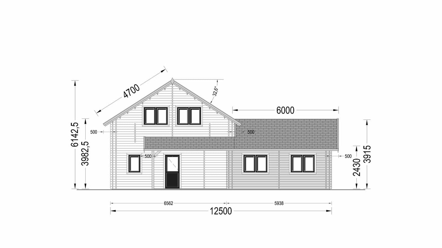 plano frontal casa de madera DARLING