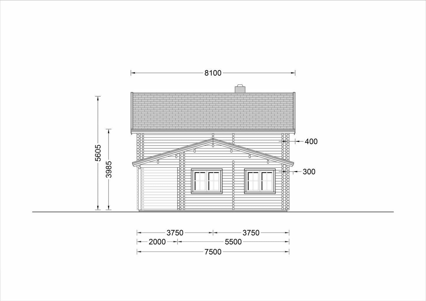 plano lateral derecho casa de madera DONALD