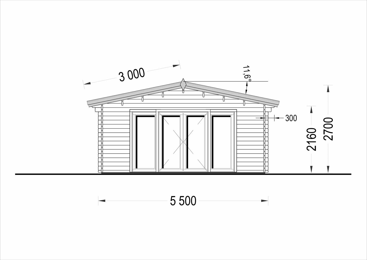 plano frontal casa de madera FEDE