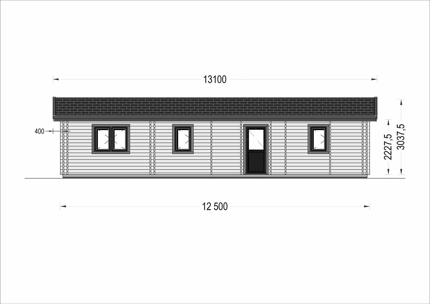 plano frontal casa de madera GANGES
