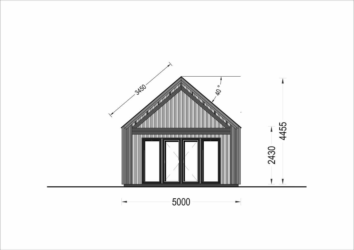 plano frontal casa de madera GATHA