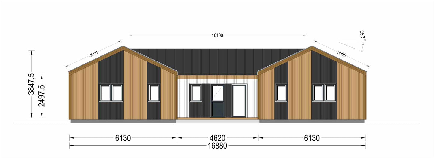 plano frontal casa de madera HACHE