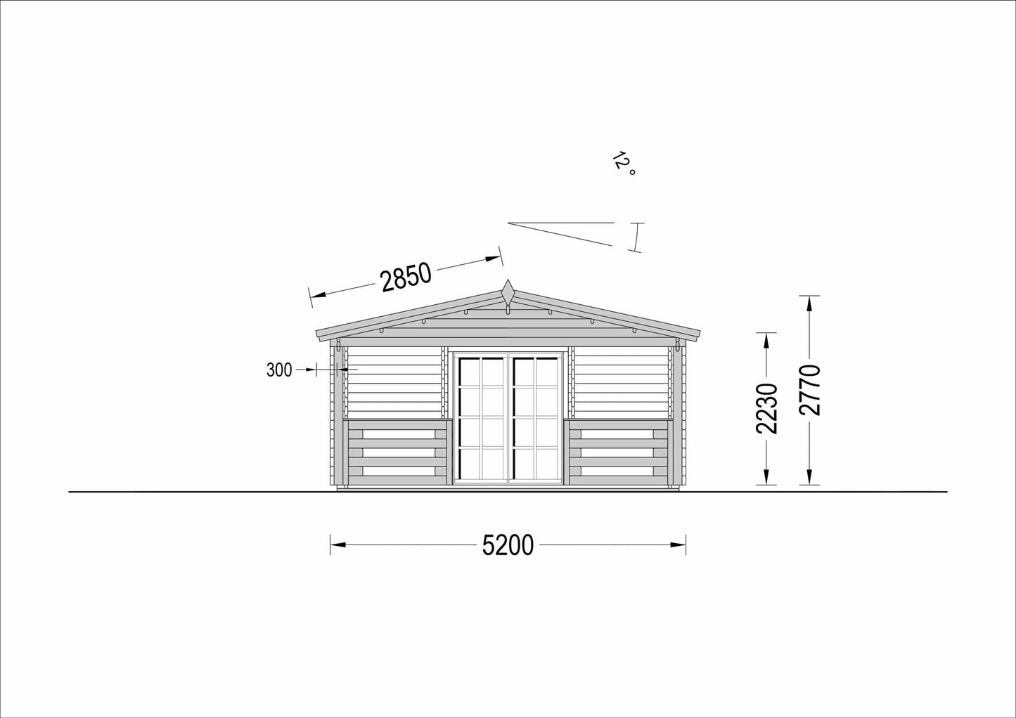 plano frontal casa de madera HERMES