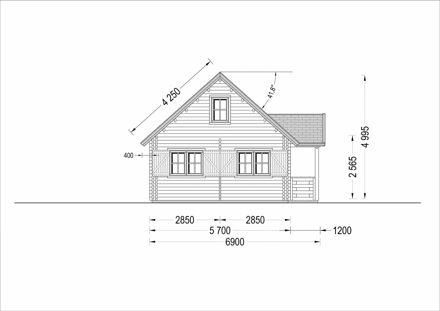 plano lateral izquierdo casa de madera INMA