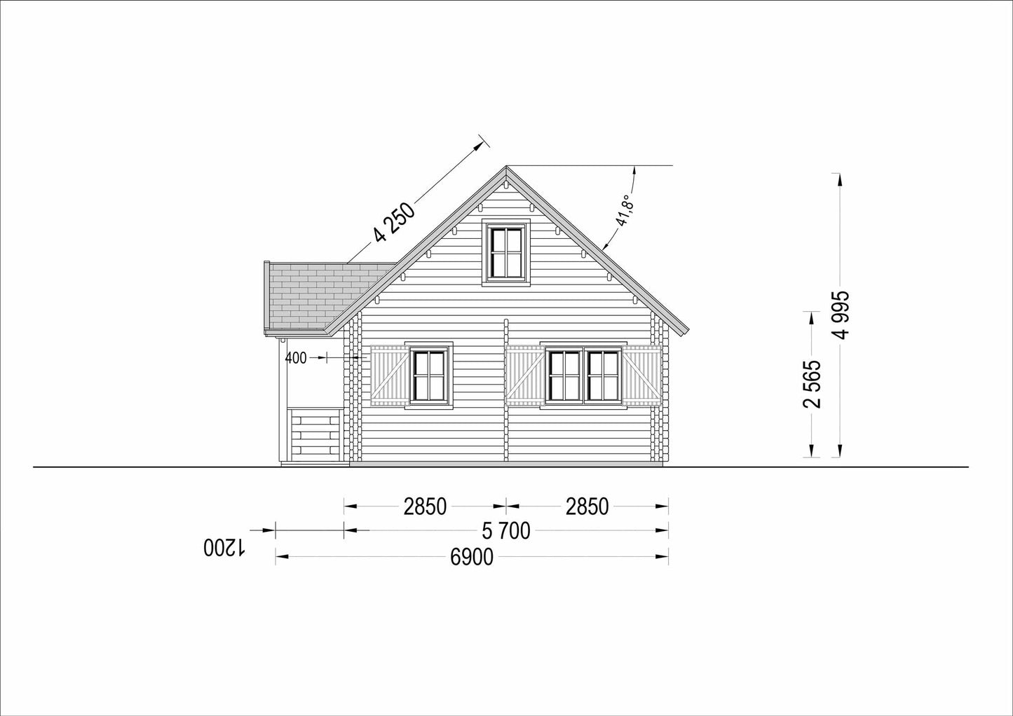 plano lateral derecho casa de madera INMA