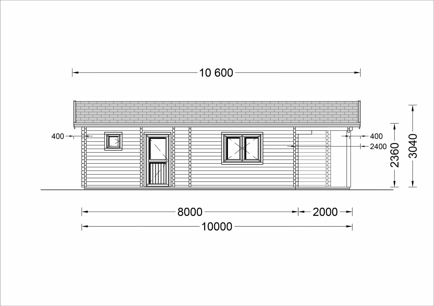 plano frontal casa de madera KAISER