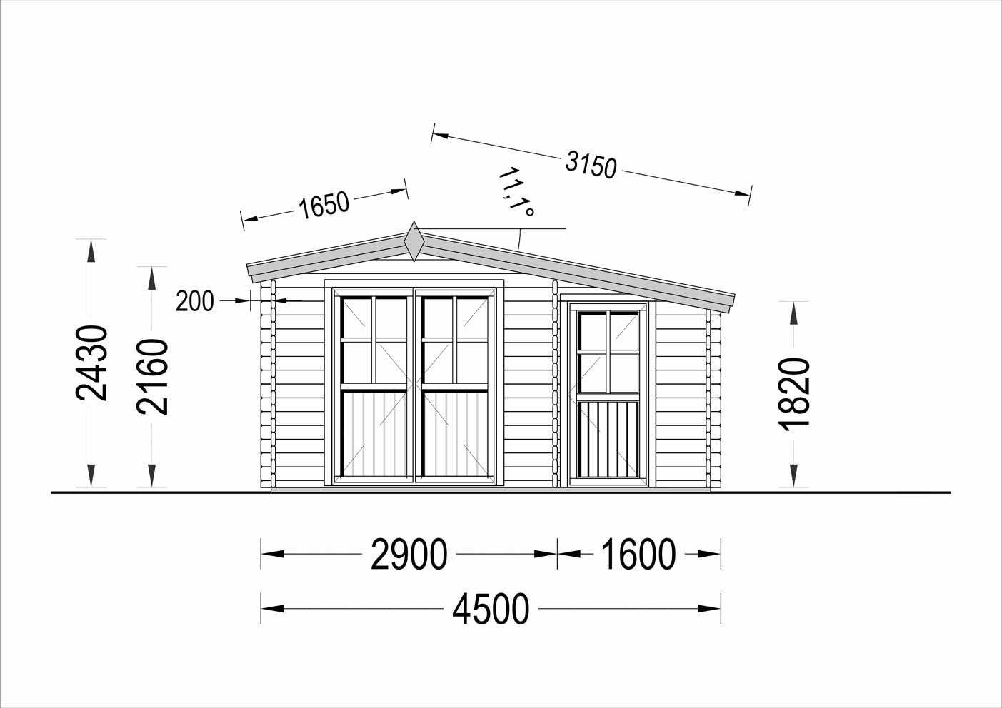 plano frontal casa de madera KINGSTON
