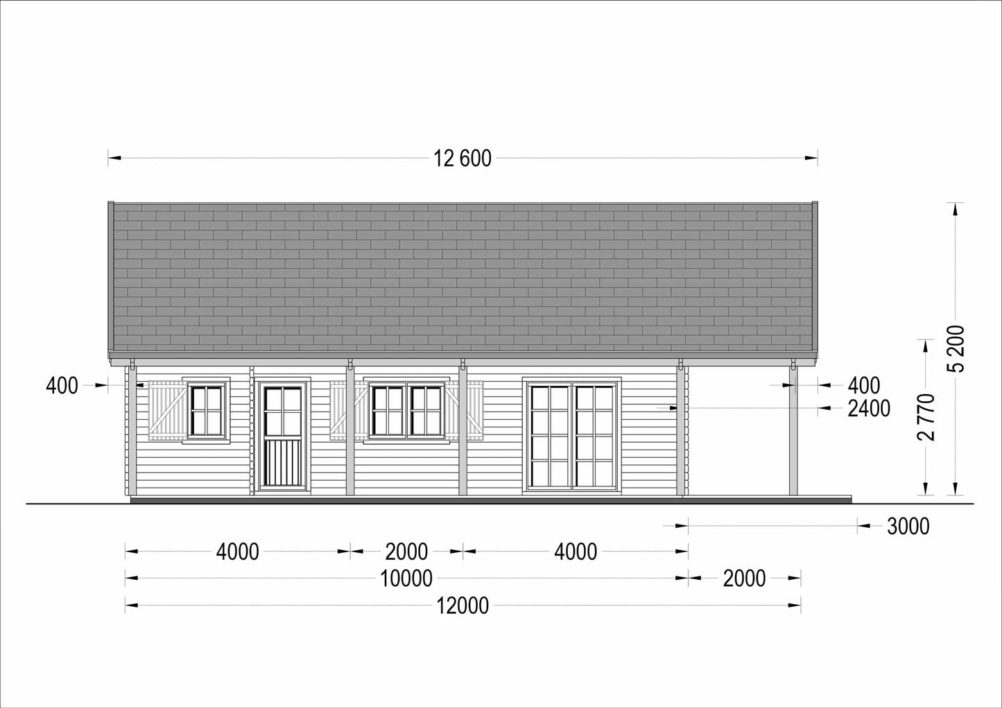 plano frontal casa de madera LAURA