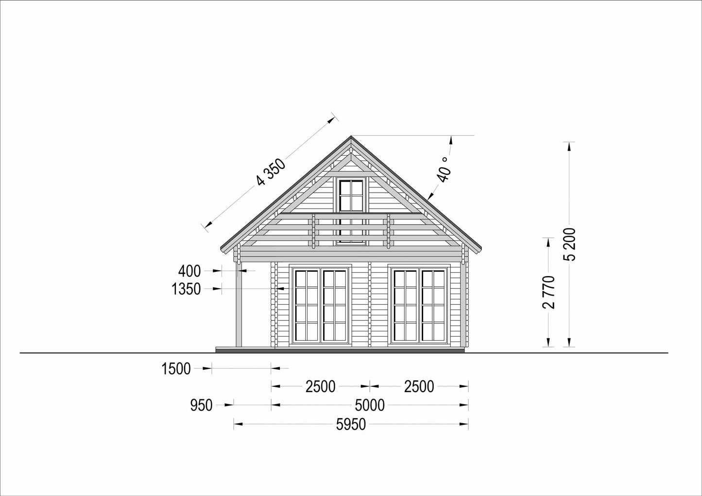 plano lateral derecho casa de madera LAURA