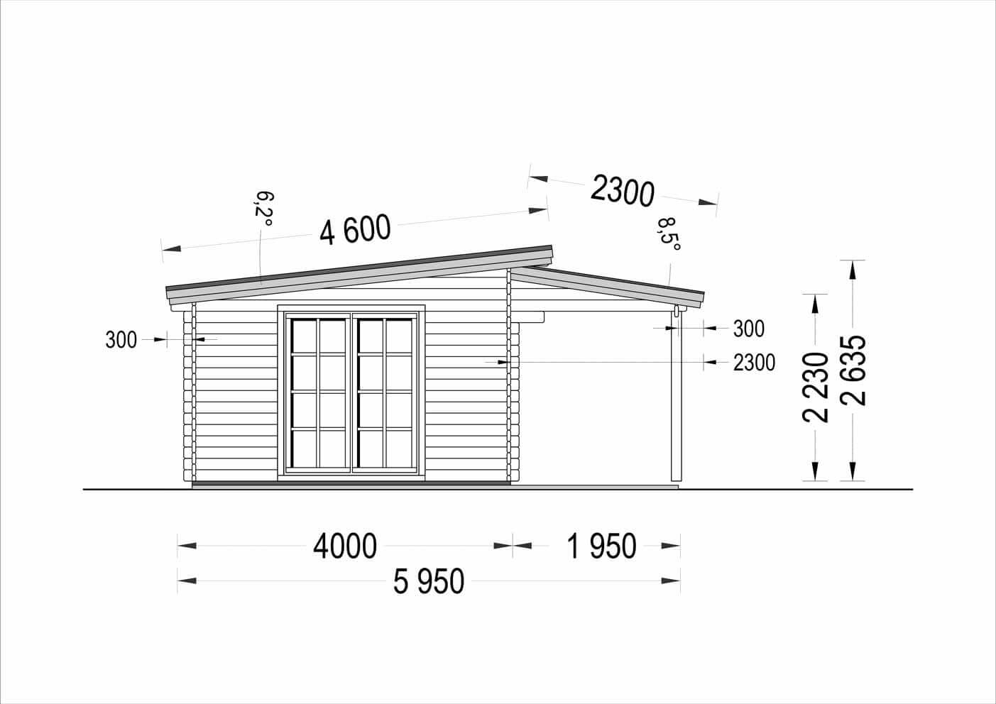 plano lateral izquierdo casa de madera ELENA
