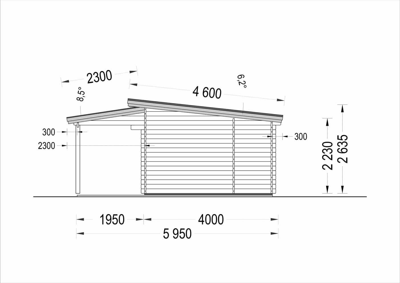 plano lateral derecho casa de madera ELENA