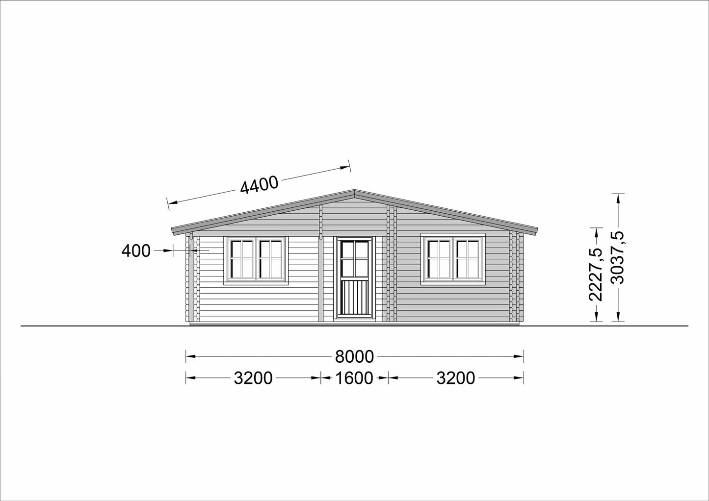 plano frontal casa de madera MADRID