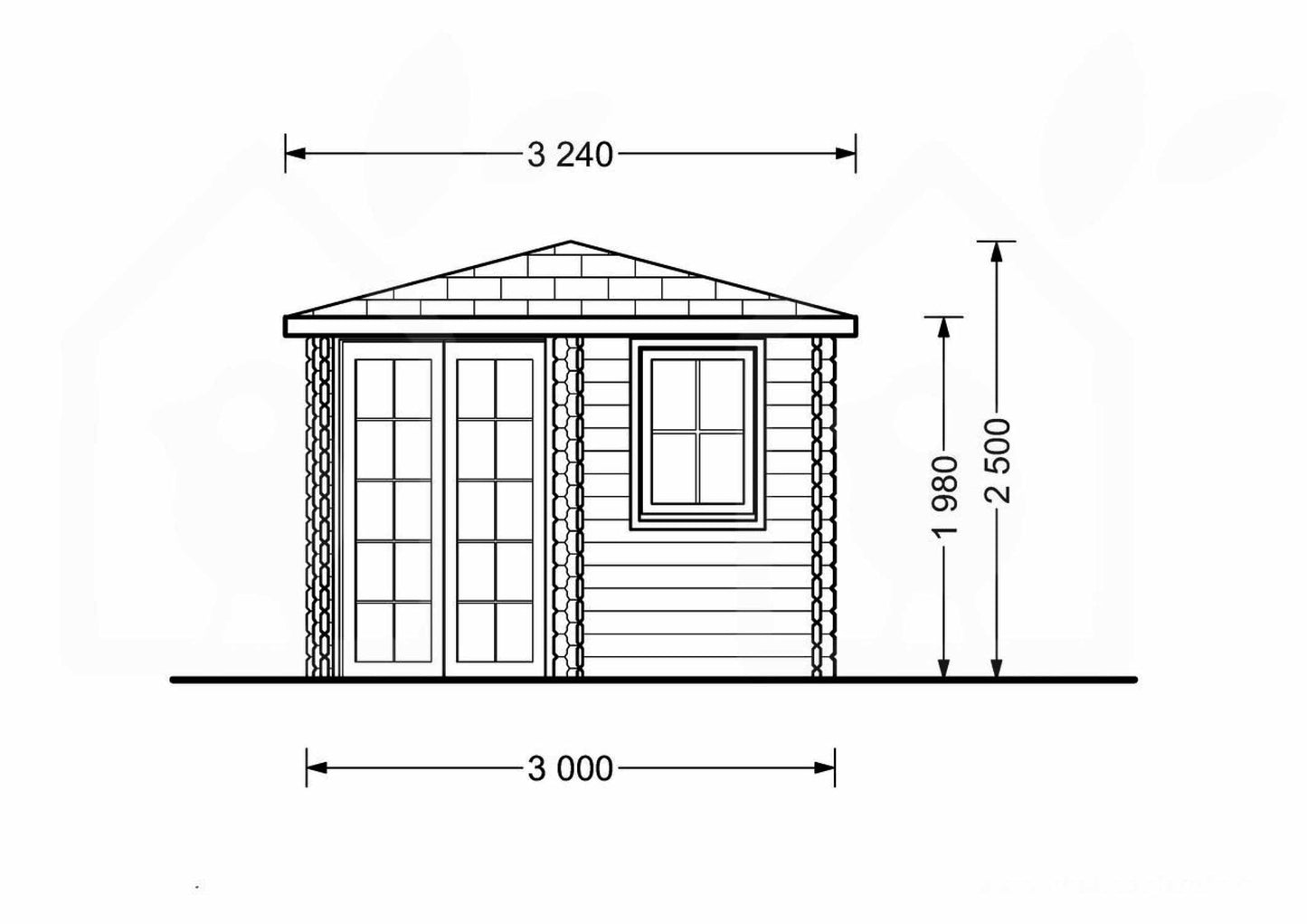 plano frontal casa de madera MAYA