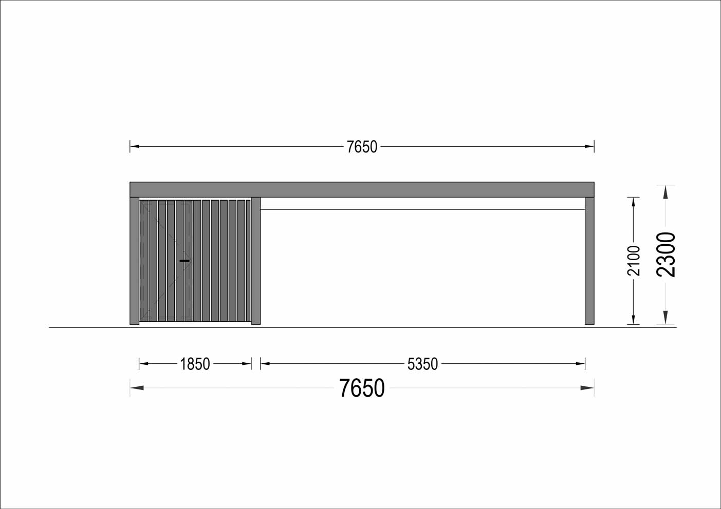 Plano frontal Garaje de madera prefabricado PÉRGOLA DOBLE MOON PLUS TP