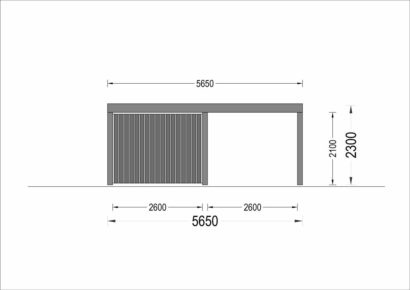Plano lateral derecho Garaje de madera prefabricado PÉRGOLA DOBLE MOON PLUS TP