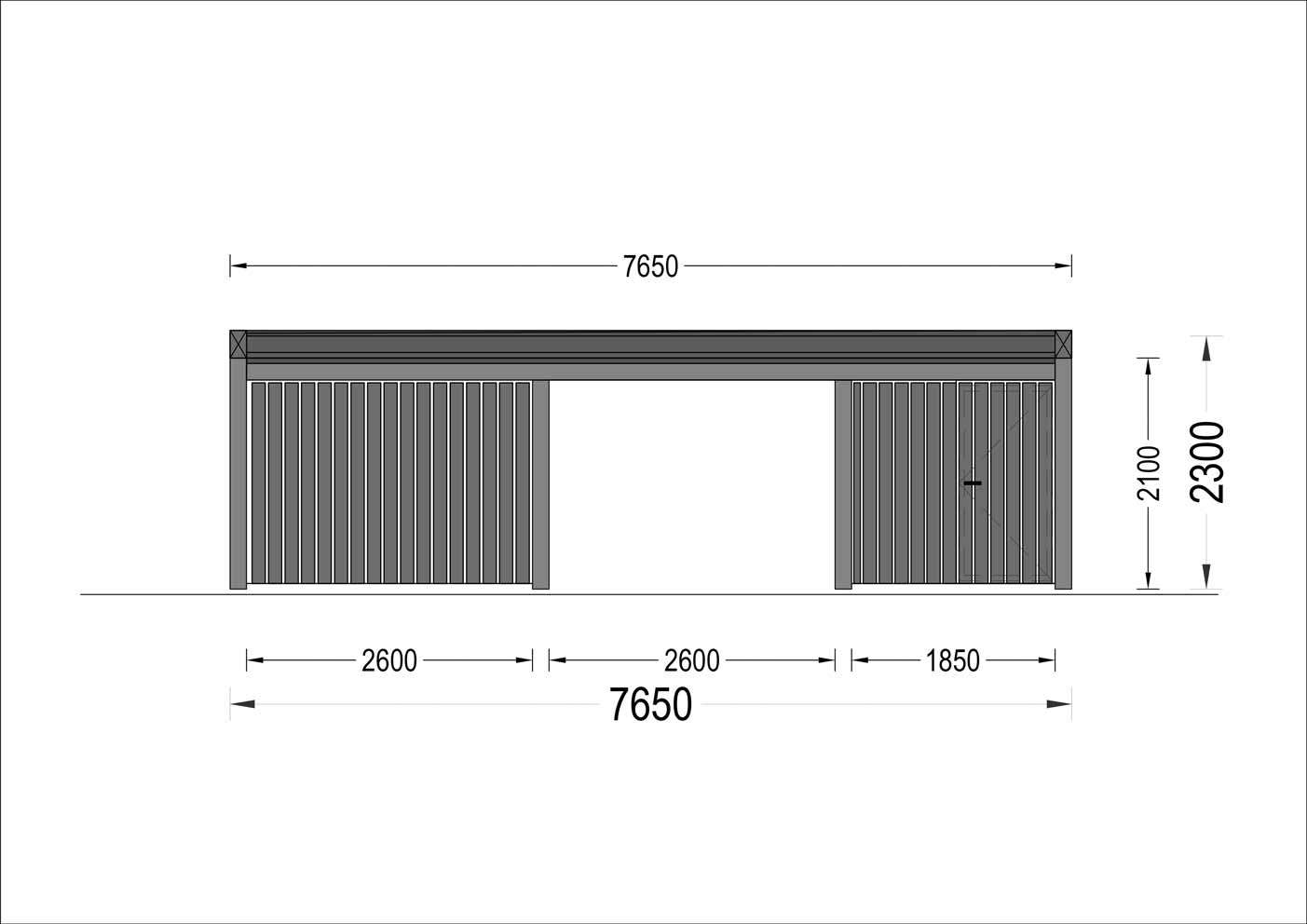 Plano trasero Garaje de madera prefabricado PÉRGOLA DOBLE MOON PLUS TP