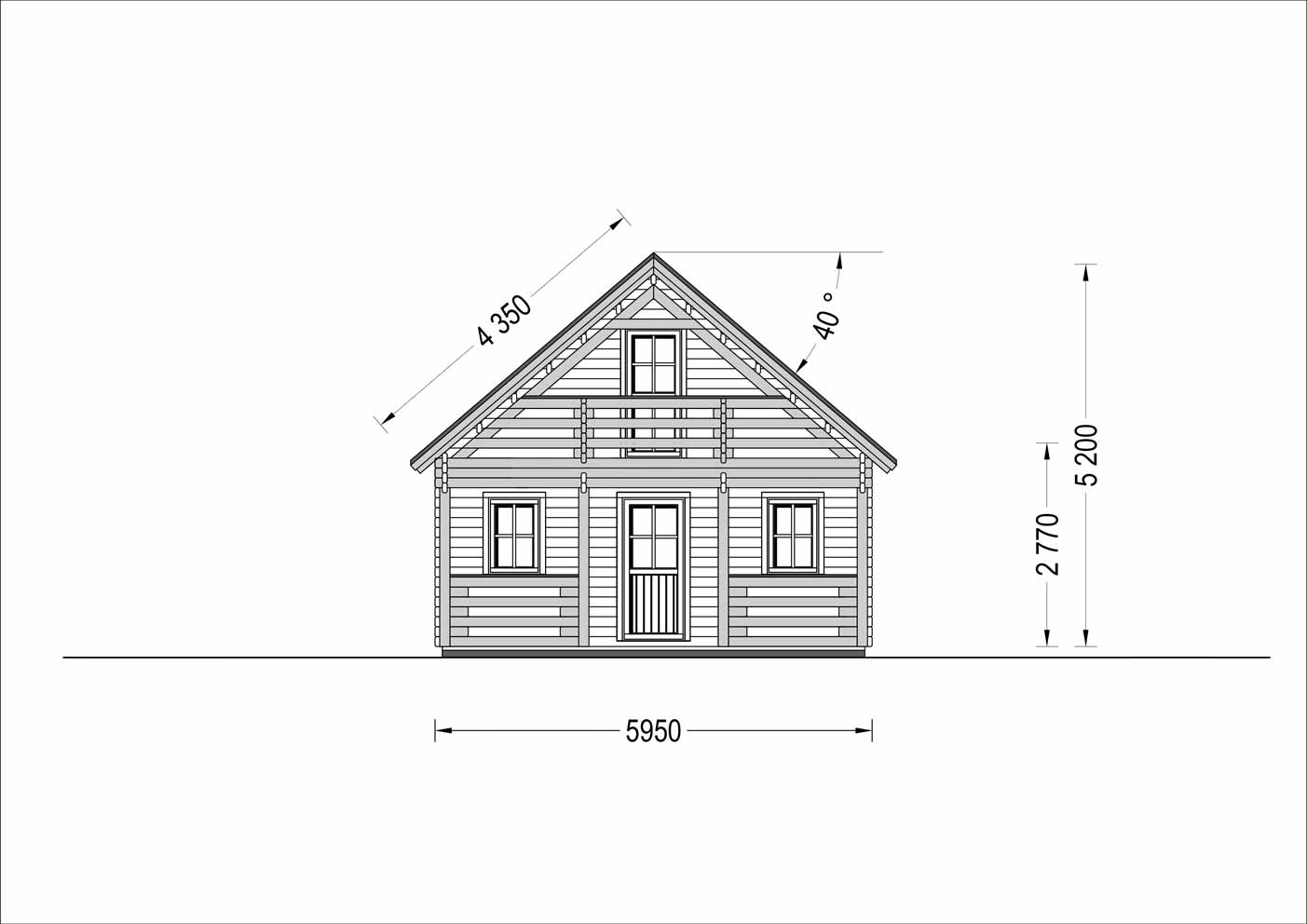plano frontal casa de madera NED
