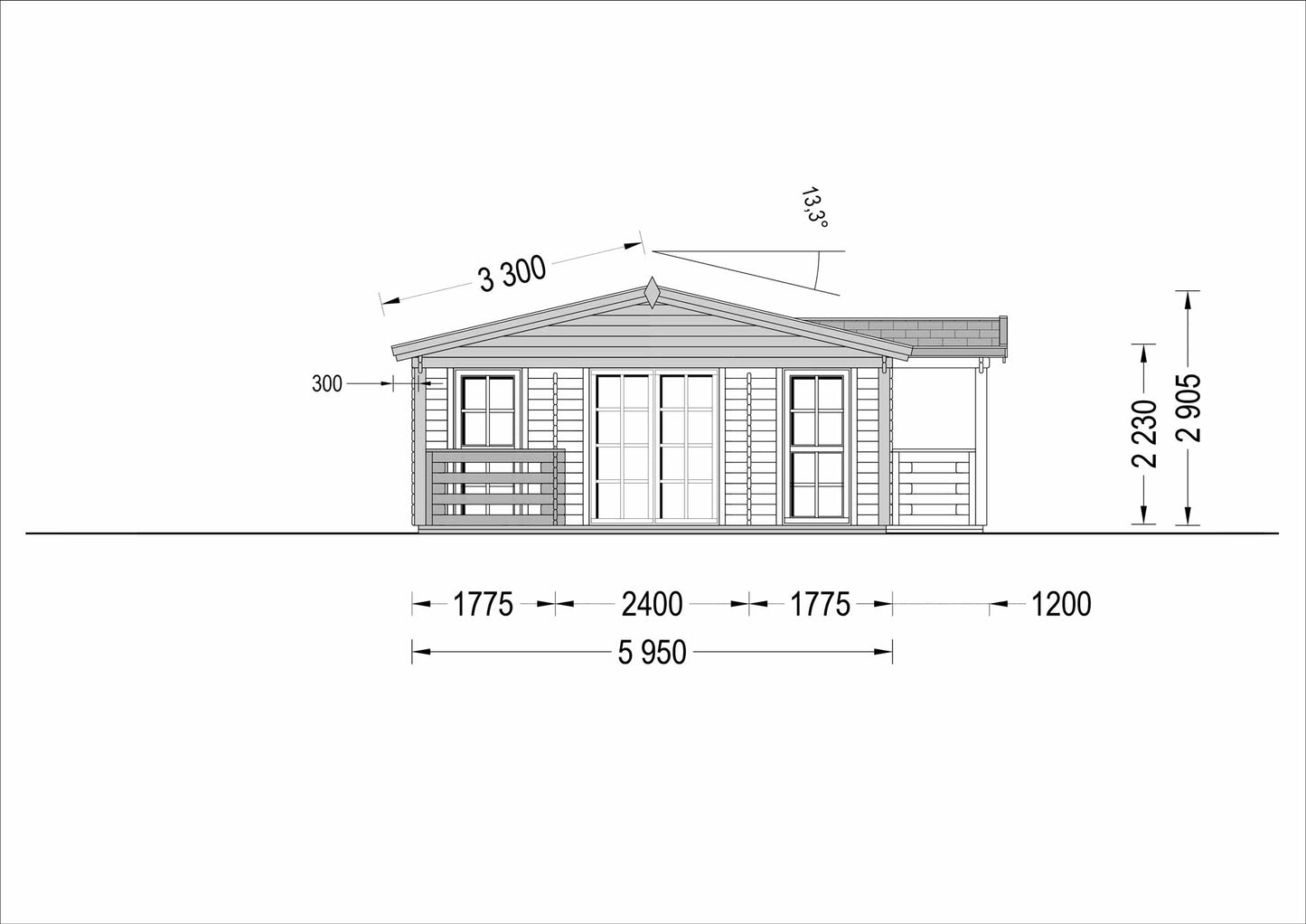 plano frontal casa de madera NEPTUNO